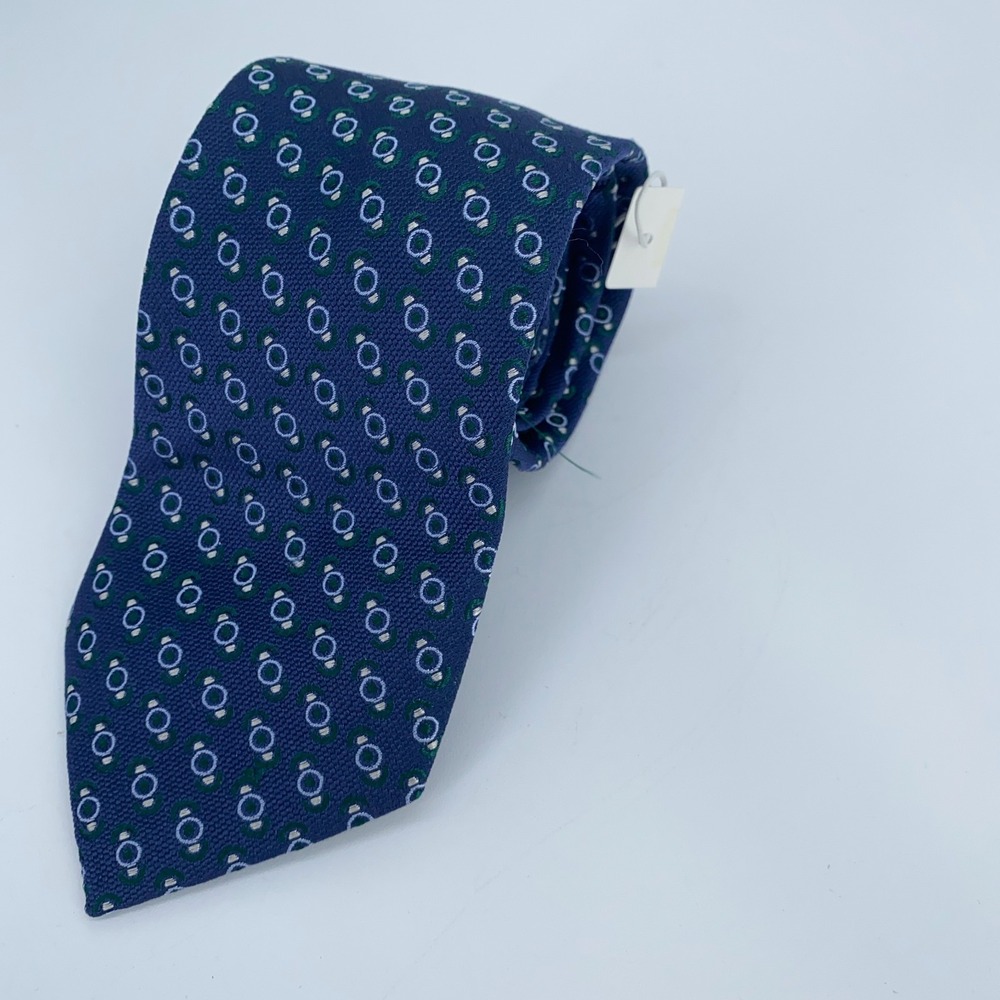 Eton Tie Men One Size Navy Green Circle Silk Classic Luxury Necktie Italy Made